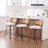 Set Of 3, 26-Inch Counter Height Bar Stools - Walnut Black, Cane Rattan Back, Beige Linen Upholstered Seat, Swivel Design For Kitchen Island/Bar/Counter,Sw3766bg