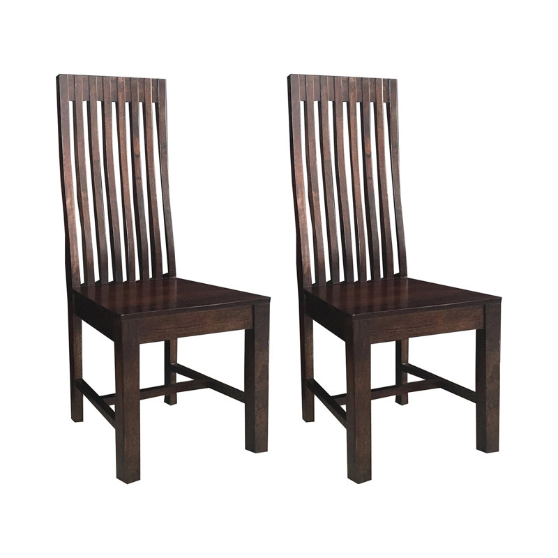 Beatriz Genuine Leather Solid Wood Slat Back Side Chair, Dark Mango