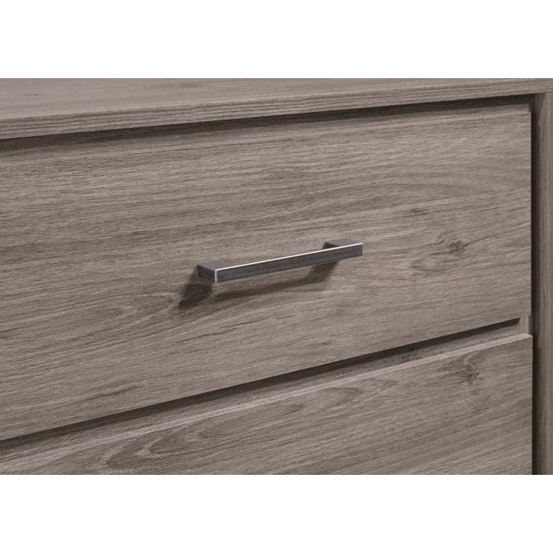 1 table de chevet contemporaine à 2 tiroirs avec poignée en métal et finition chêne gris