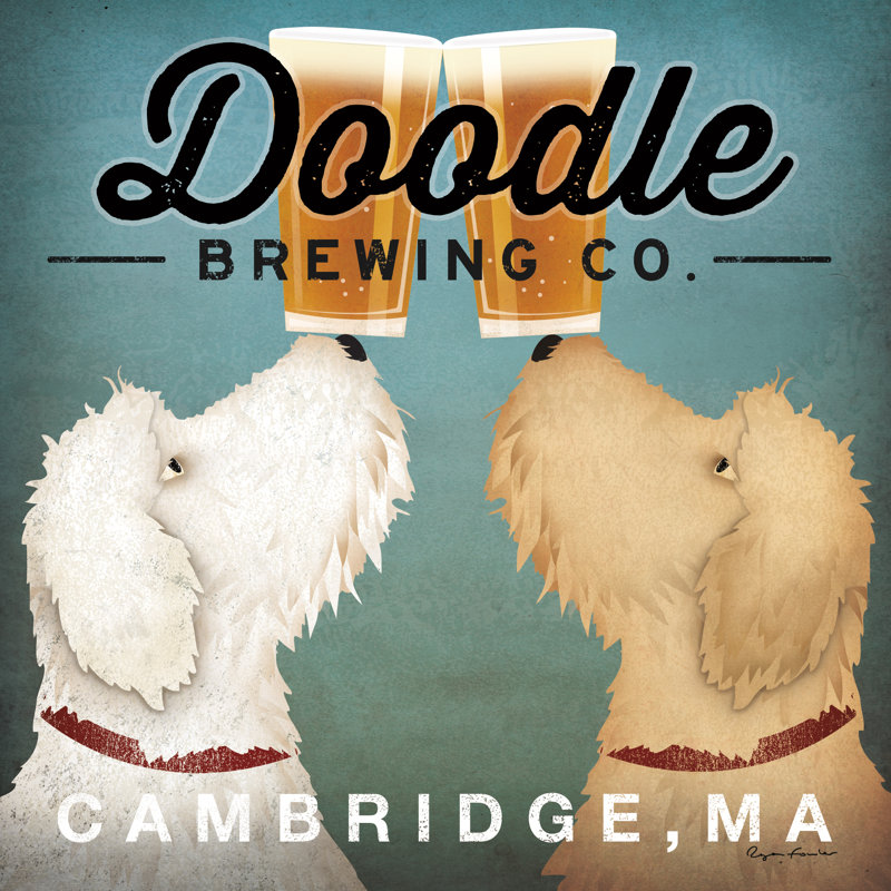 Doodle Beer Double - Cambridge MA, H 12 po x l 12 po, Pas de tapis, Toile avec cadre argenté