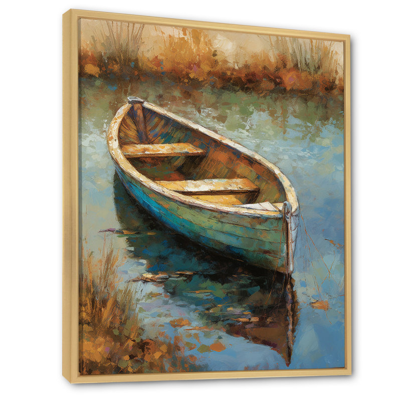 «Lake Serenity Dinghy Boat Resting On The Water I», art mural Lakehouse, Cadre flottant érable, H 20 po x l 12 po x P 1 po