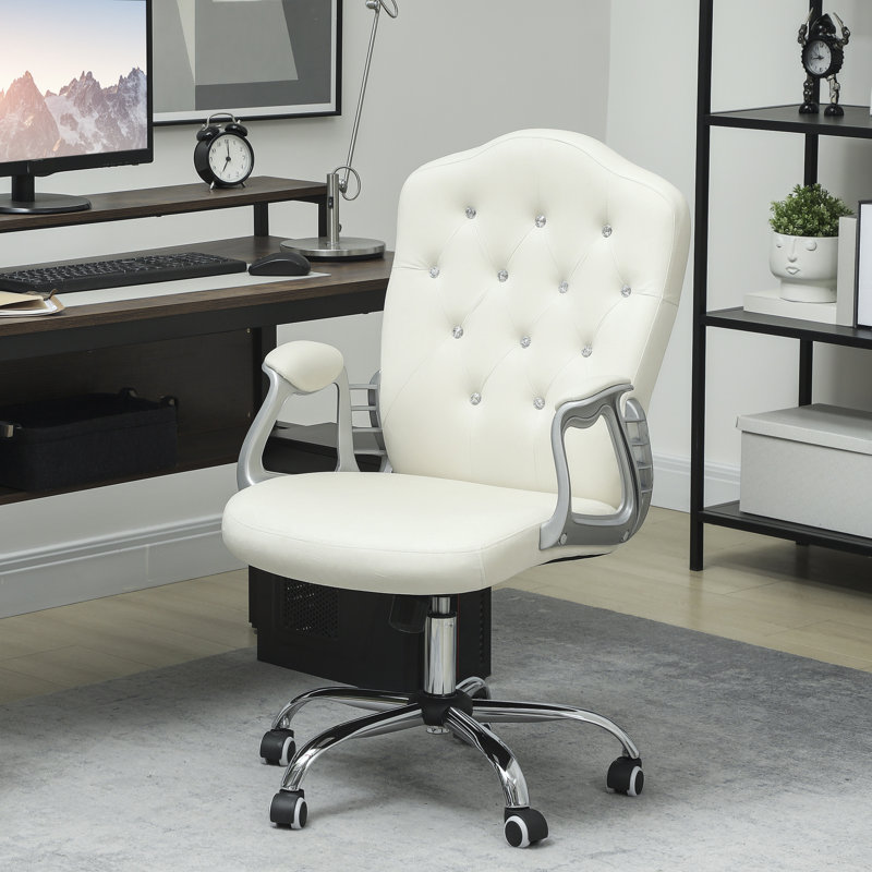 Chaise de bureau capitonnée avec fonction d'inclinaison réglable en hauteur blanc cassé