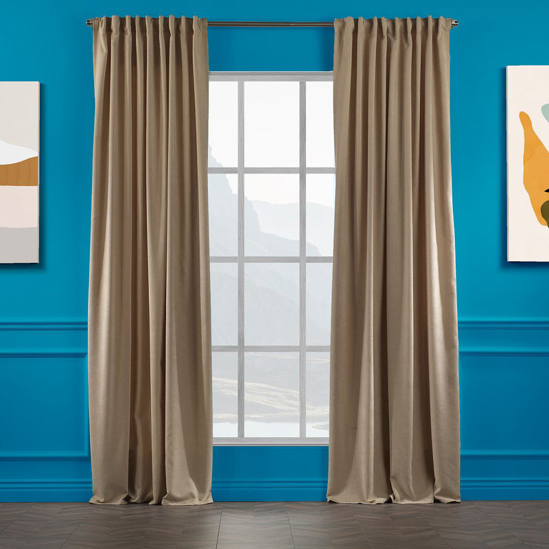 Blackout Thermal with Liner Extra Long & Extra Wide Decorative Curtain Single Panel, 140cm Width x 145cm Drop, Beige