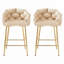 Tabouret de comptoir moderne 28 po en velours beige avec structure en fer, dossier et coussin doux, repose-pieds pour la cuisine et la salle à manger-696350345