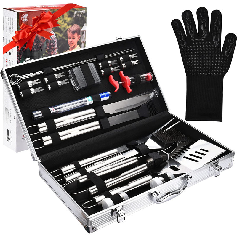 Ensemble de barbecue commercial en acier inoxydable 25 pièces Commercial Chef - Accessoires pour barbecue - Cadeaux pour lui