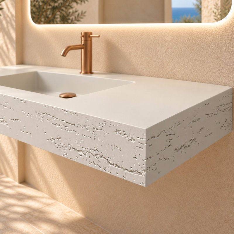 Chloe 35'' Wall Mounted Bathroom Sink Solid Surface Sink With Faucet Hole