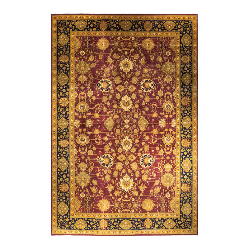 Tapis unique noué à la main Hayner - rouge / moutarde / noir, 12 pi x 18 pi 10 po
