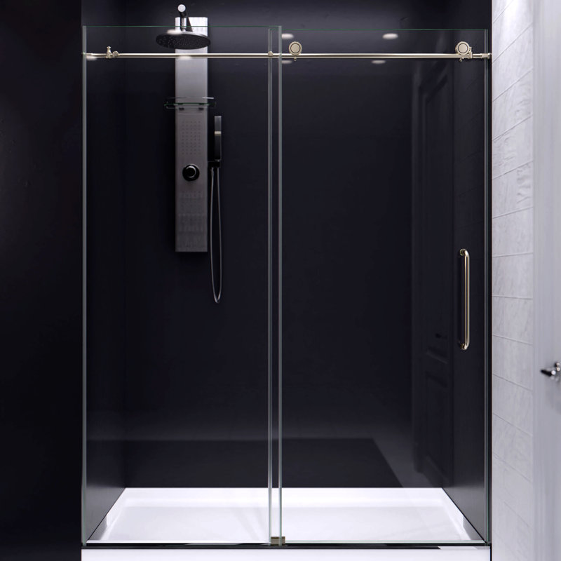 Madam Series 76 In. X 50-54 In. Frameless Sliding Shower Door In Brushed Nickel With 3/8" (10Mm) Tempered Clear Glass