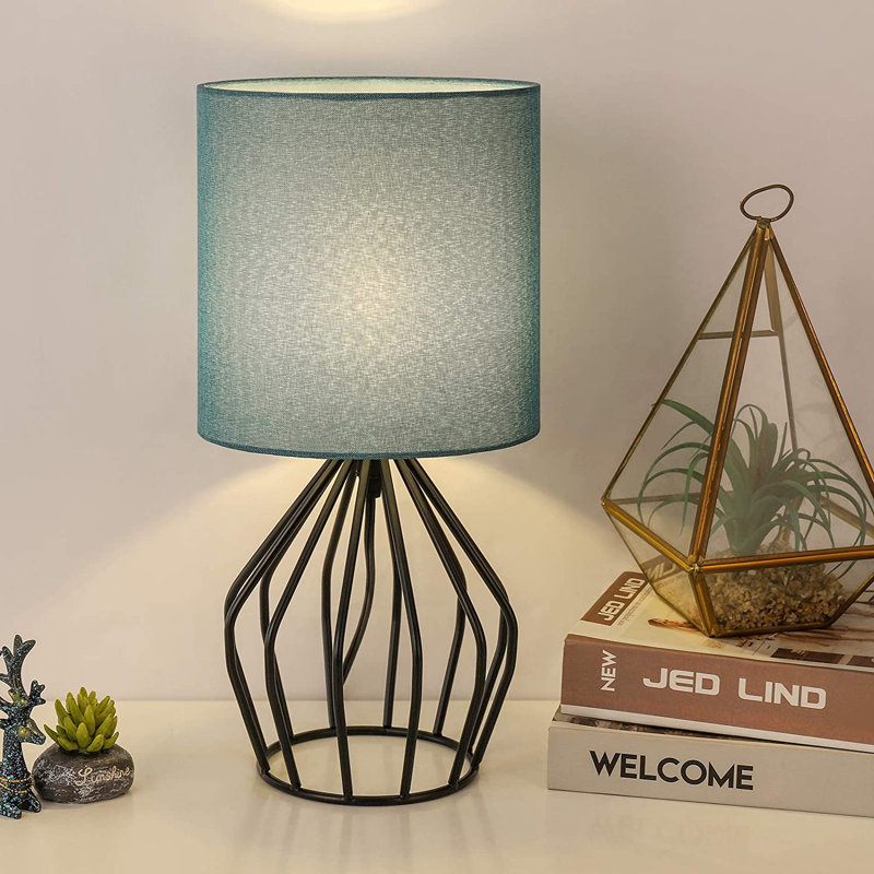 Metal Table Lamp, 14.6" H x 7.09" W  x 7.09" D, Black, Blue