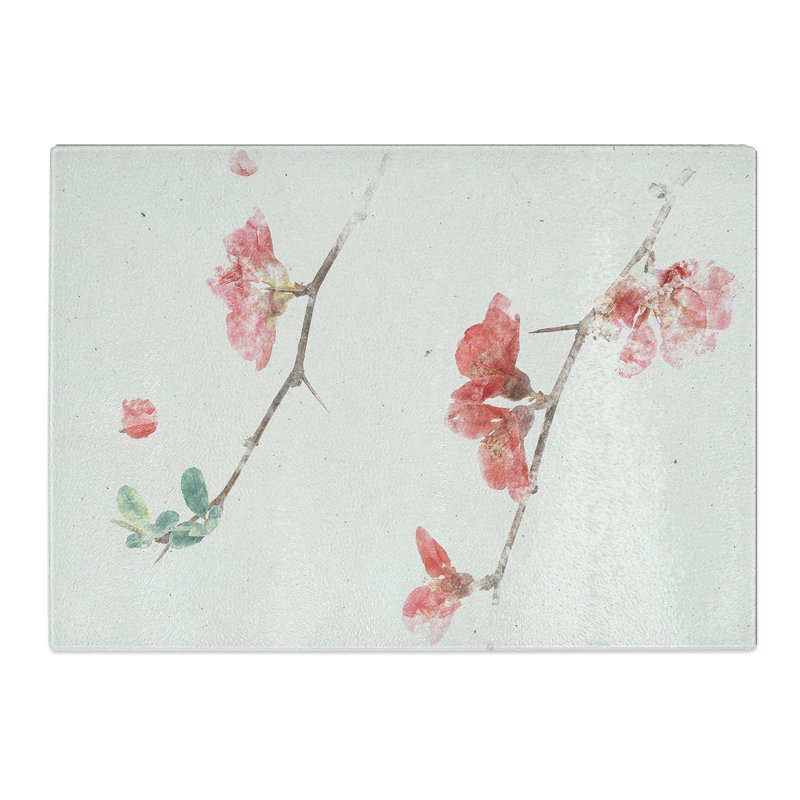 Tempered Glass Pink Flowers & Thorns Chopping Board, 20 cm x 28.5 cm