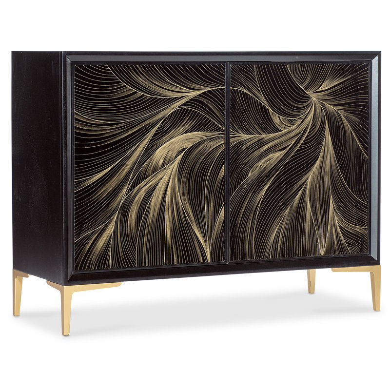 Black and Gold Maple Veneer Hall Chest with Abstract Design