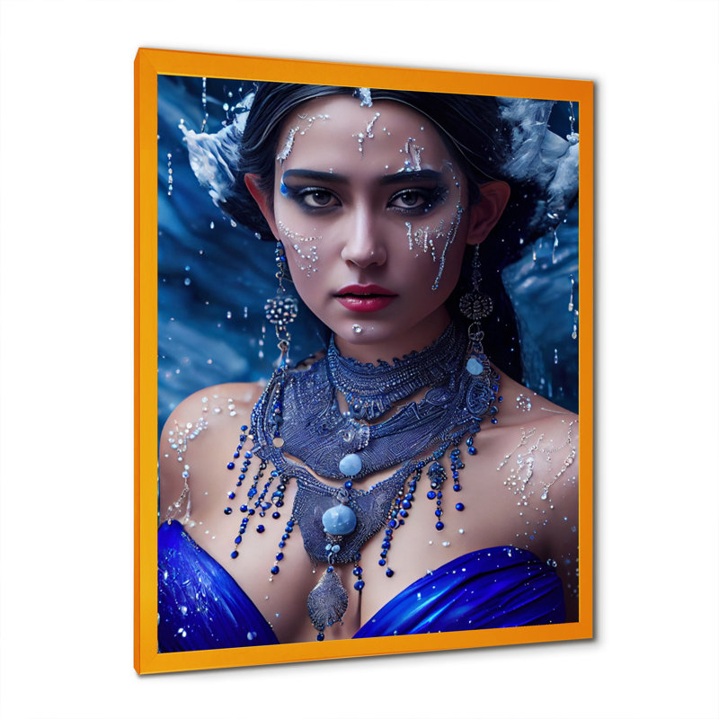 «Silver Ice and Blue Archangel V», impression sur toile, Encadrement doré, H 32 po x l 24 po x P 1 po