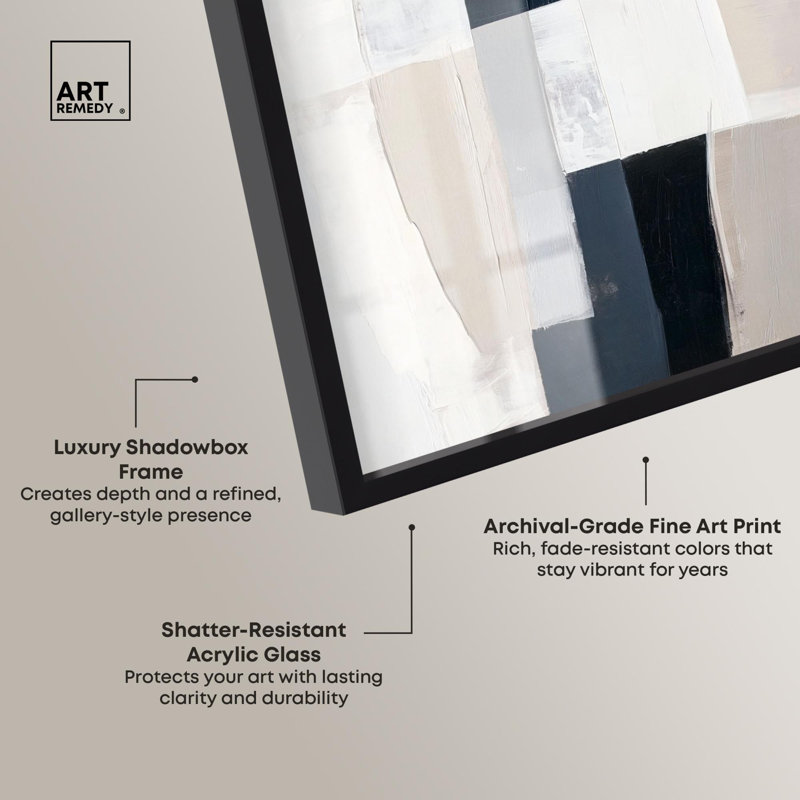 «Smooth and Rough I Modern Decor Shadowbox» par Art Remedy, H 31 po x l 21 po, Noir