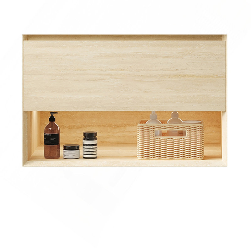 Armoire murale 30 "avec un tiroir et une tablette ouverte, sans comptoir ni lavabo, sans robinet ni drain, finition texturée en travertin