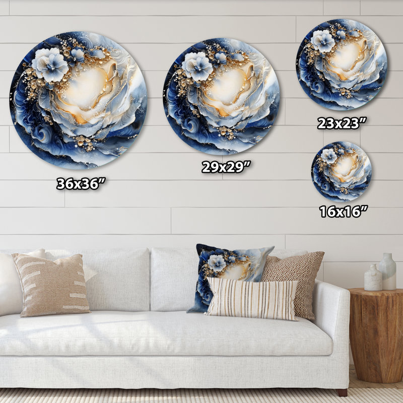 Abstract Coastal Floral Echo - Abstract Modern Large Round Wall Art, Contemporary Art Metal Wall Art, 16" H x 16" W