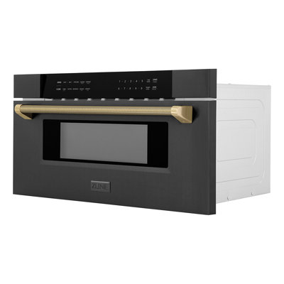 ZLINE Autograph 30 in. Microwave Drawer in Stainless Steel and Polished Nickel Helix Handle