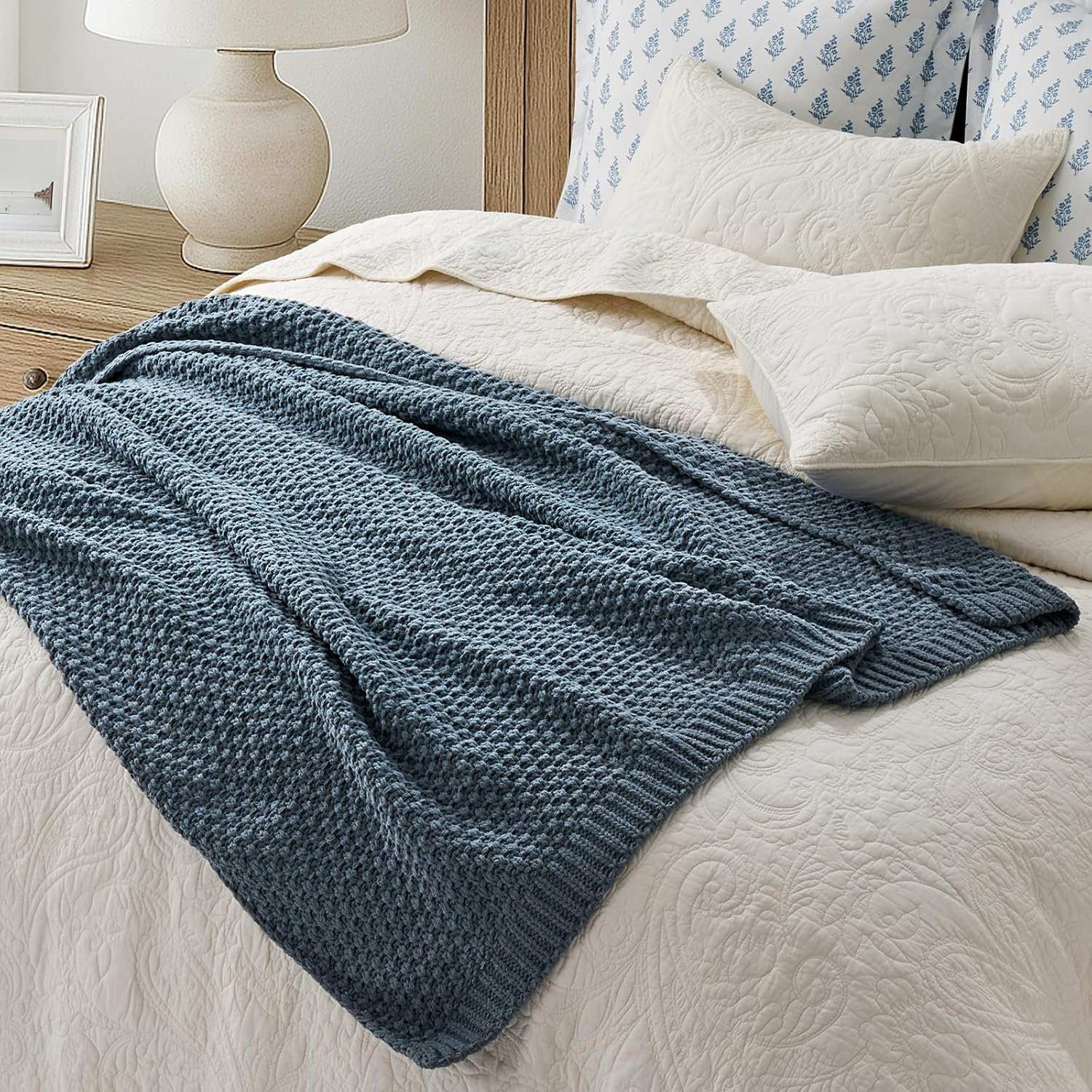 Chunky Chenille Weighted Throw Blanket, Stormy Blue, 80" L x 60" W