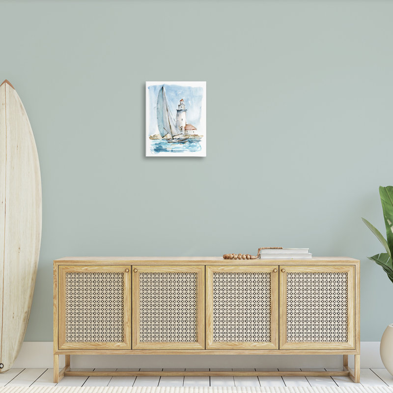 Peinture au-dessus d'un voilier nautique et d'un phare sur toile, par Auhan, par Ethan Harper, H 20 po x l 16 po x P 1,5 po