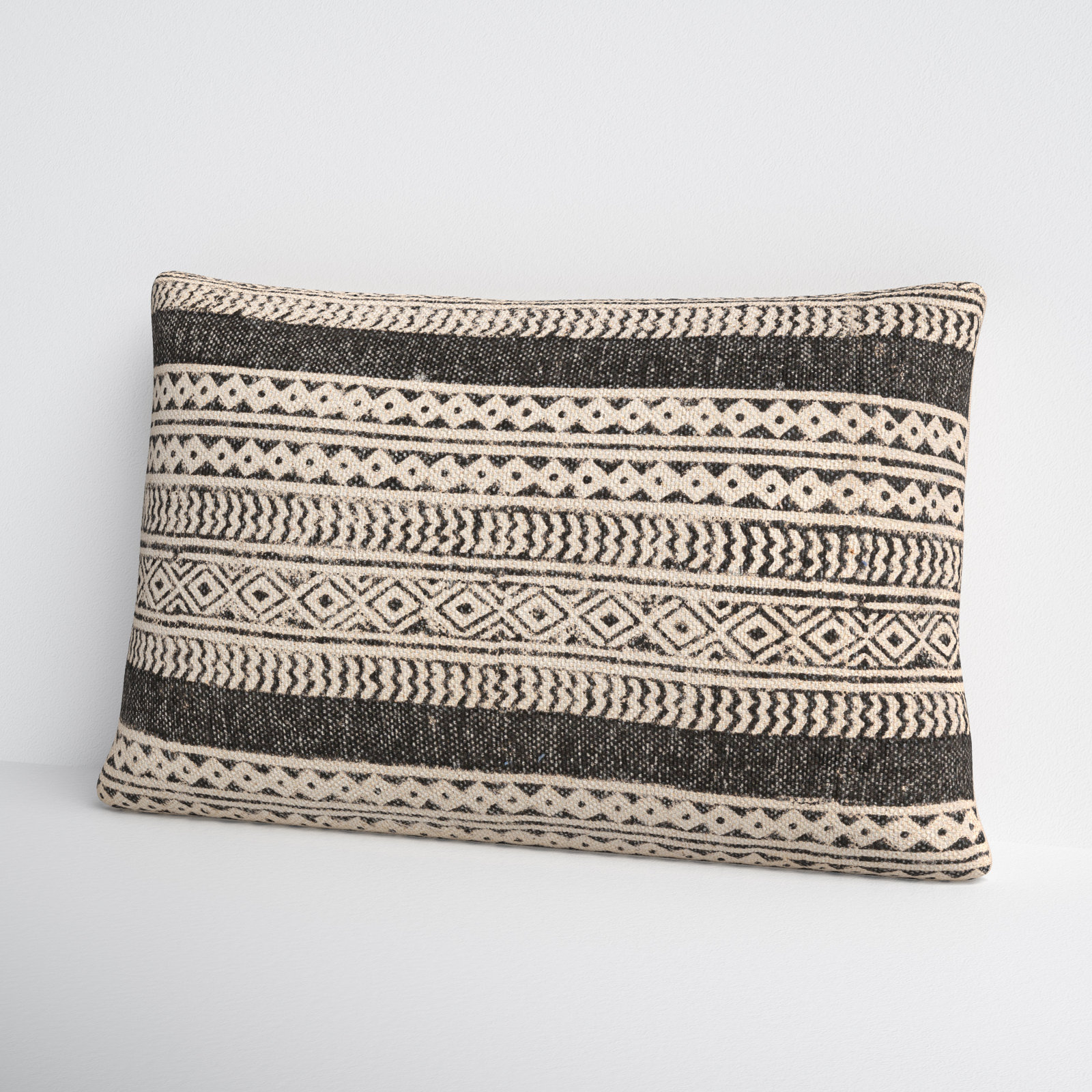 Zetta Geometric Cotton Throw Pillow, Beige/Black, Down, 22" x 22"