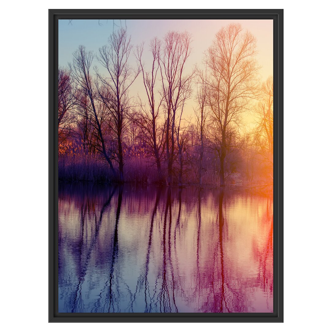 Gerahmtes Wandbild Bäume spiegeln sichWasser