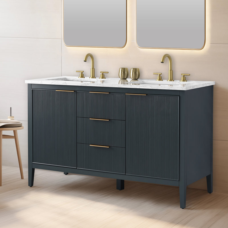 Emma 54" W Double Vanity, Vintage Blue/Brushed Bronze