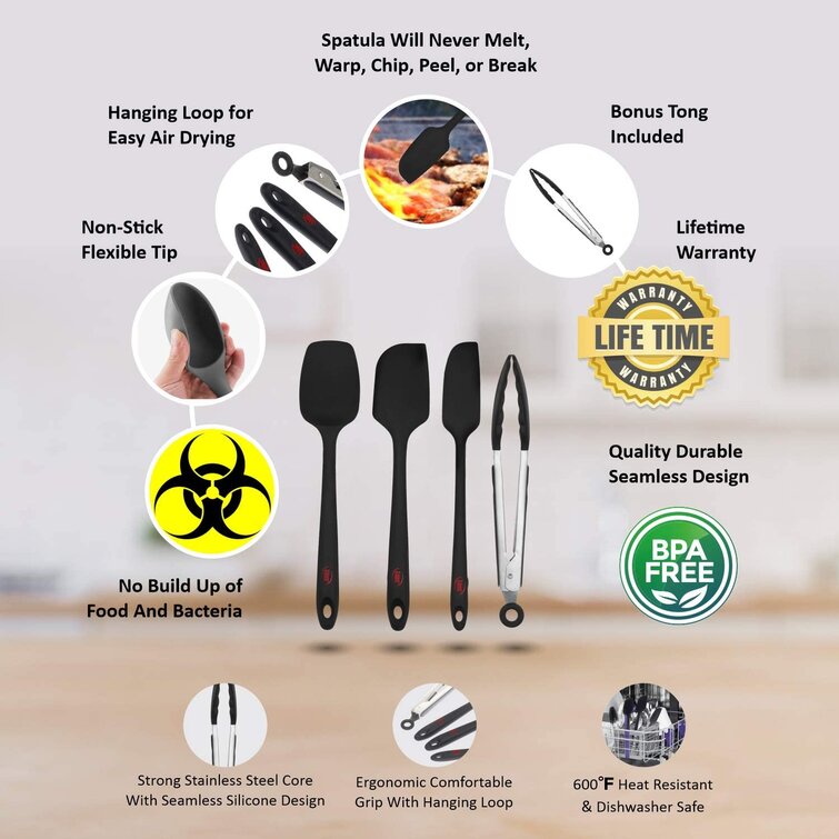  Silicone Jar Spatula, 600F Heat Resistant Non-Stick Rubber  Scraper, Perfect for Jars, Smoothies, Blenders, One Piece Utensils
