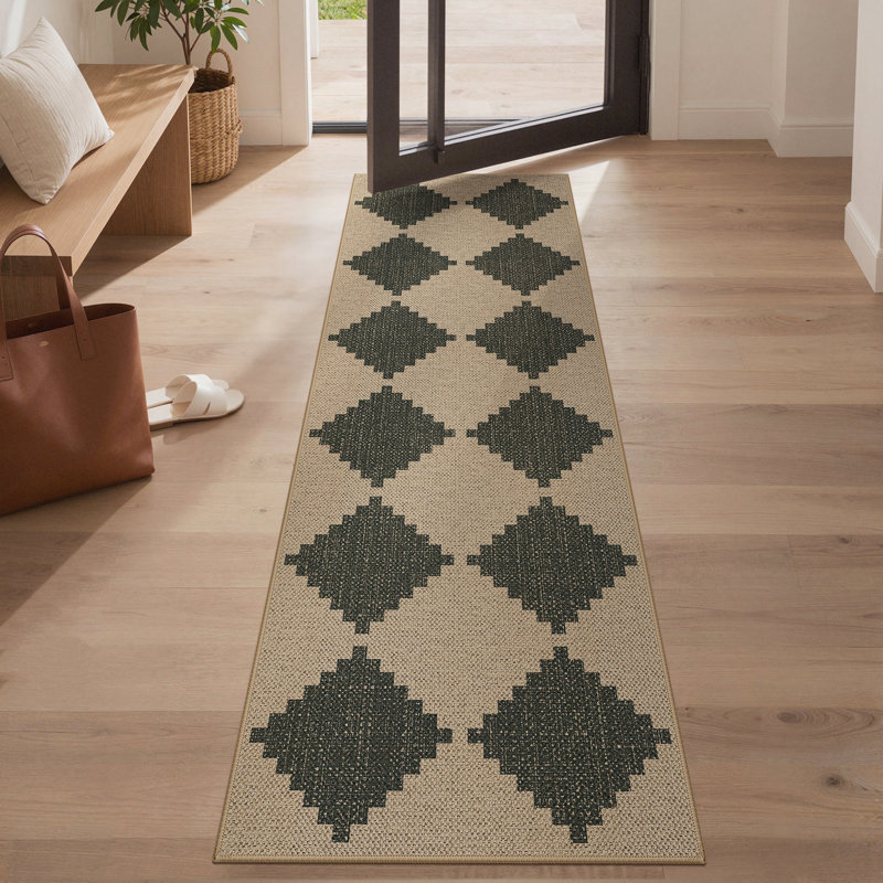 Machine Washable Outdoor Rug, Non-Slip Diamond 2X6 Runner Rug, Runner 2' x 6'
