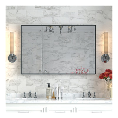 Glossy Bathroom Mirrors For Wall Rectangle Vanity Mirror Corner Hangs Farmhouse Mirror Modern Metal Framed Rectangular Mirror, Decorative Square Corner Mirror(Horizontal & Vertical)