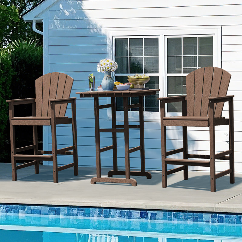 2-Person HDPE Square Outdoor Dining Set, Brown