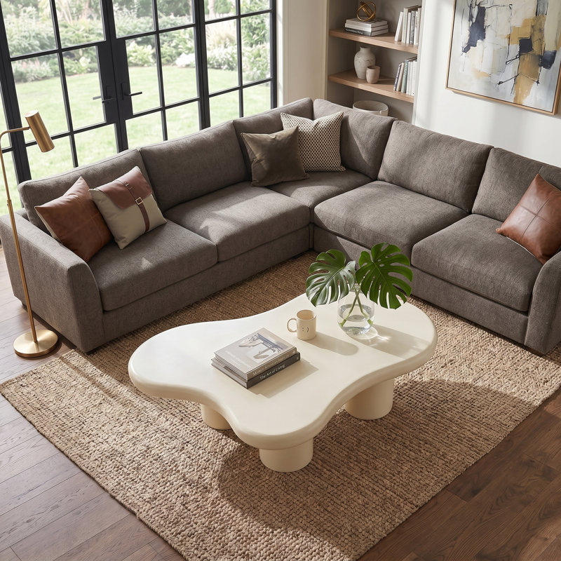 48" Modern Cloud-Shaped Coffee Table with 4 Chunky Cylindrical Legs, Beige
