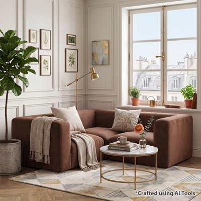 Modular Performance Velvet L-Shaped Sectional Sofa with Deep Seating, 3-Seater