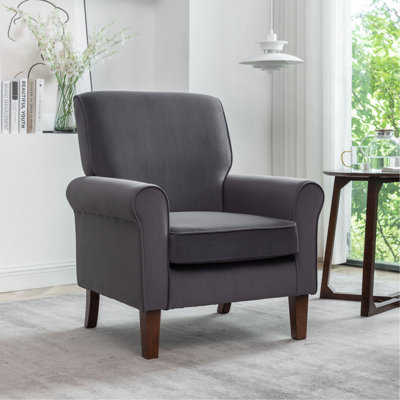 Chaise avec accoudoirs à accoudoirs roulés Traditional, structure en bois de bouleau massif avec pieds fuselés, chaise rembourrée en mélange de polyester avec siège rembourré en mousse pour le bureau du salon