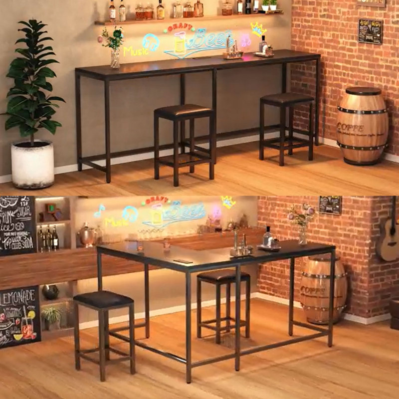 Ensemble de salle à manger convertible avec 2 tabourets, ensemble de table de bar à hauteur de comptoir