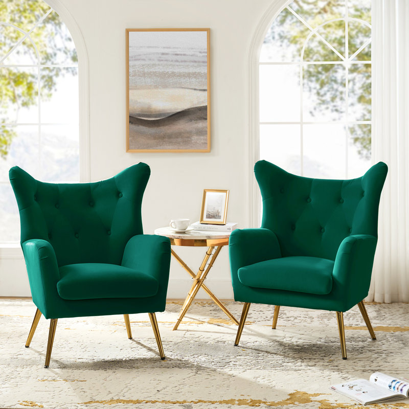 Fauteuil à oreilles 29,25 po Avianna, Velours vert