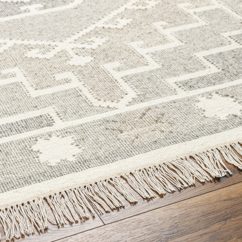 Saber Oriental Flatweave Wool Area Rug in Cream/Denim/Light Sage, Rectangle 2' x 3'