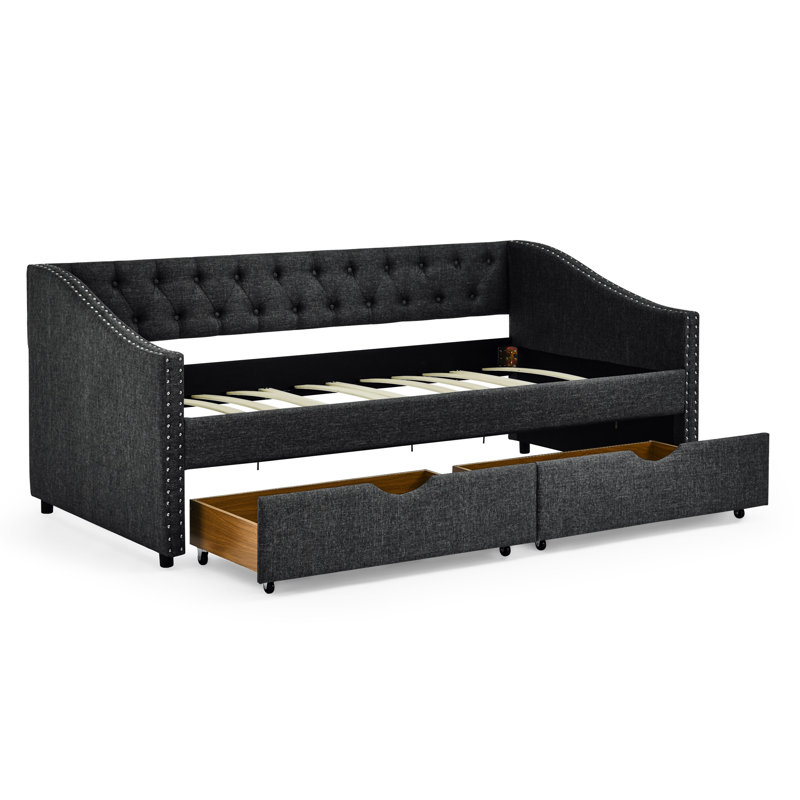 Daybed With Drawers Upholstered Tufted Sofa Bed, Twin, Dark Gray