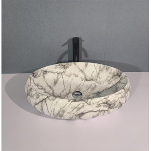 QieRao 16'' Marble Ceramic Oval Bathroom Sink