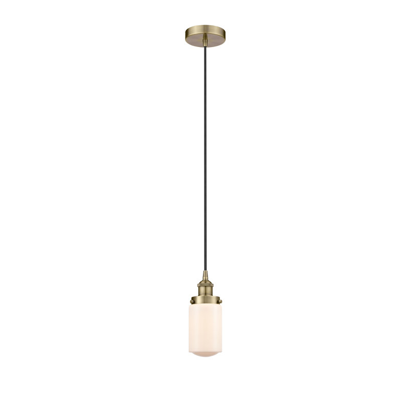 Luminaire suspendu cylindrique à 1 lumière Saroyan, Laiton antique, Blanc mat