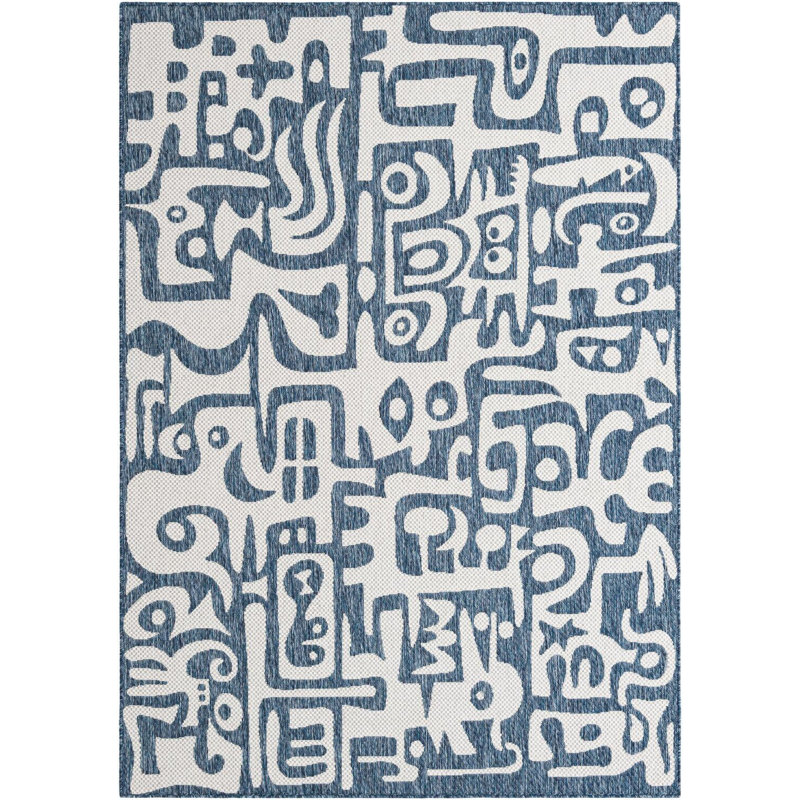 Contemporary Nykeia Area Rug Blue Color, Rectangle 5'3" x 8'