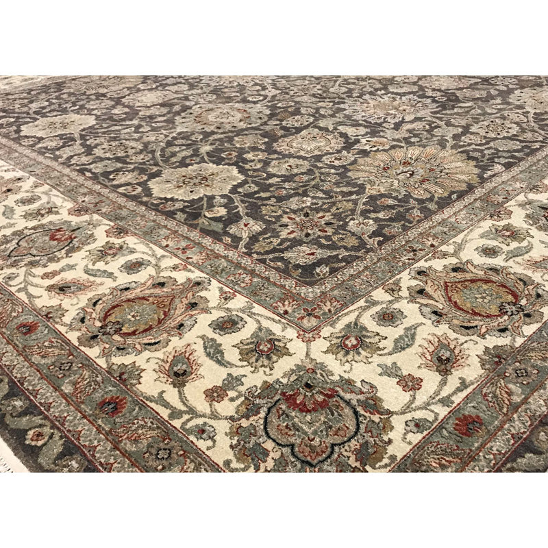 Tapis brun et ivoire de haute qualité noué à la main