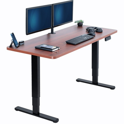 Bureau debout électrique 60 "x 24" VIVO, plateau de table en noyer foncé, structure noire