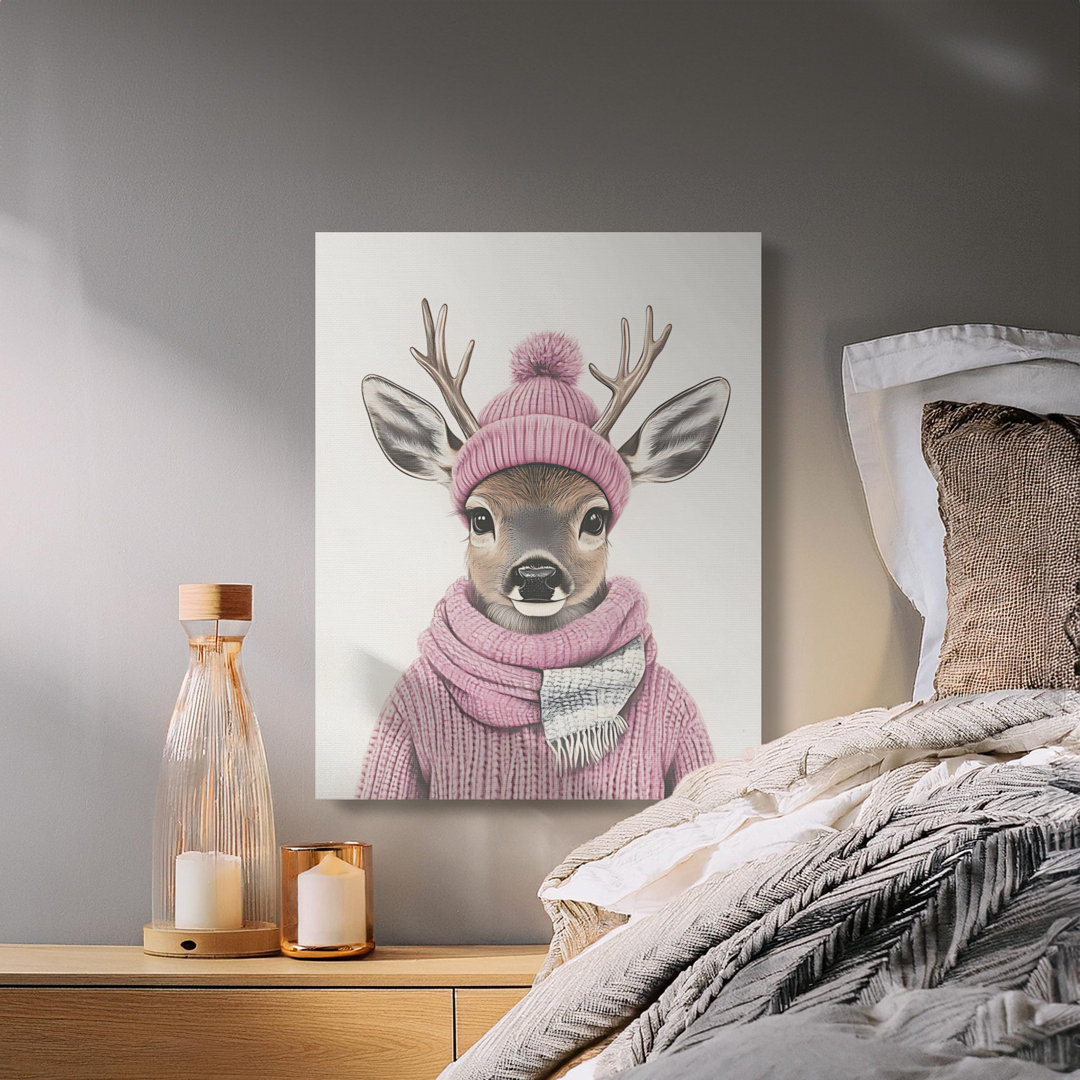 Adorable Deer Pink Winter Outfit Canvas