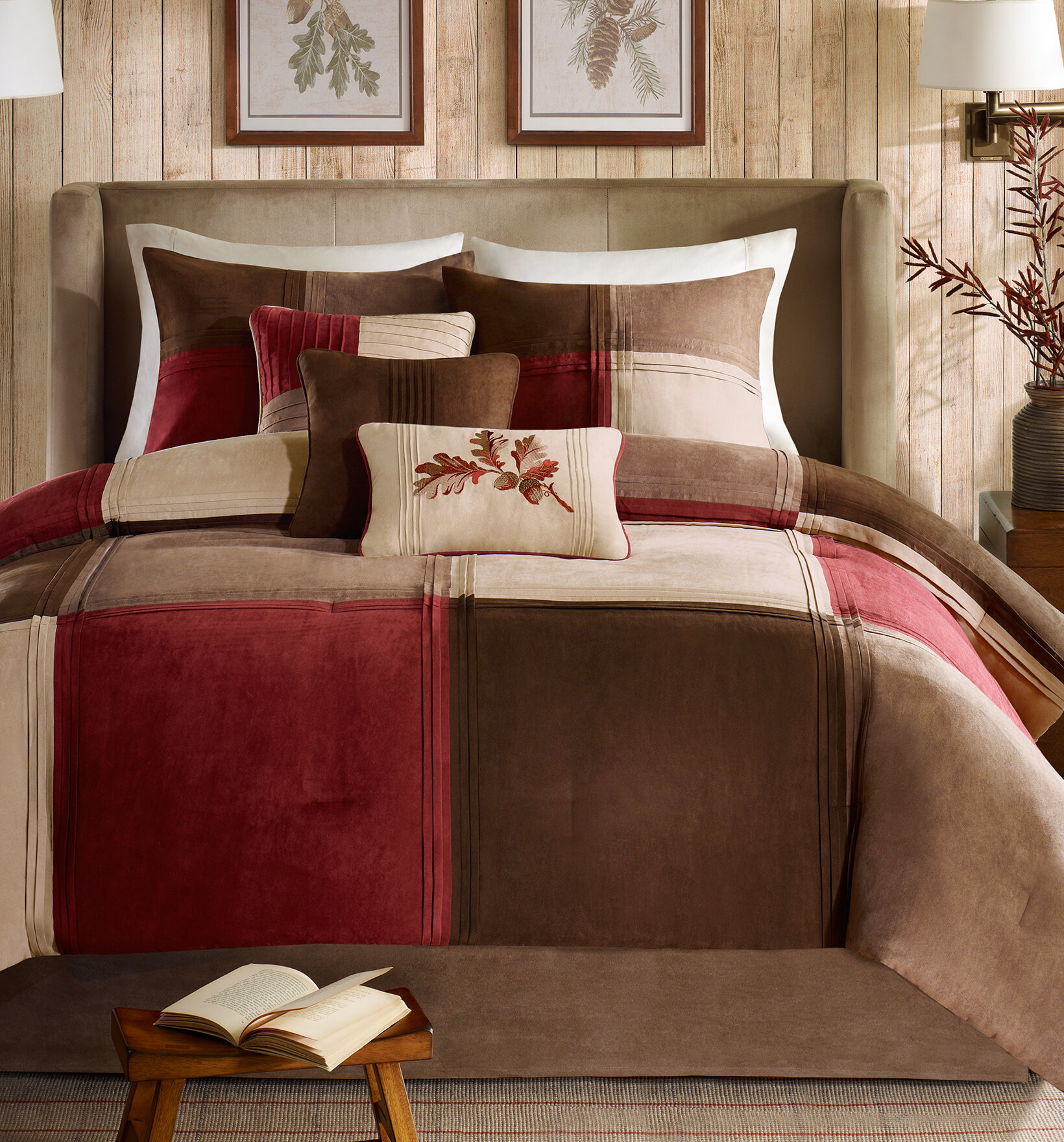 Touch of Class Ravenna Woven Jacquard Damask Oversized Comforter Set -  Queen - Dark Red, Auburn, Gold - Luxury Bedding Sets for Elegant Bedroom 