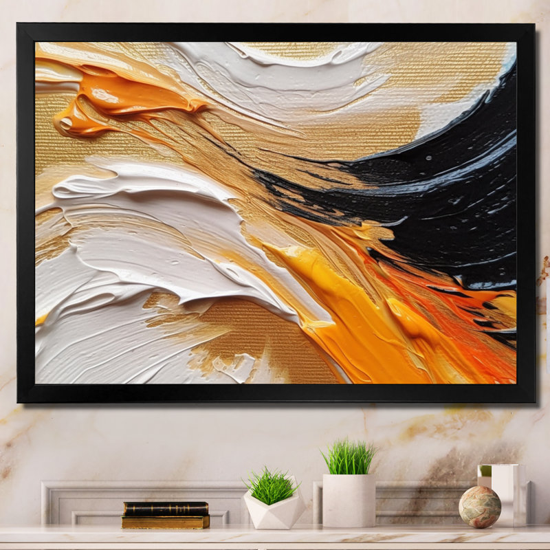 «Orange» et «Mystic Spirals» orange et noir, Cadre simple noir, H 24 po x l 32 po x P 1 po