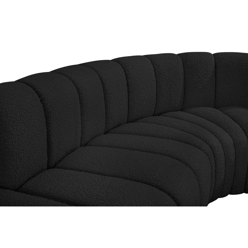 Hrishaan Upholstered Curved Sectional Reversible, Black Boucle Fabric