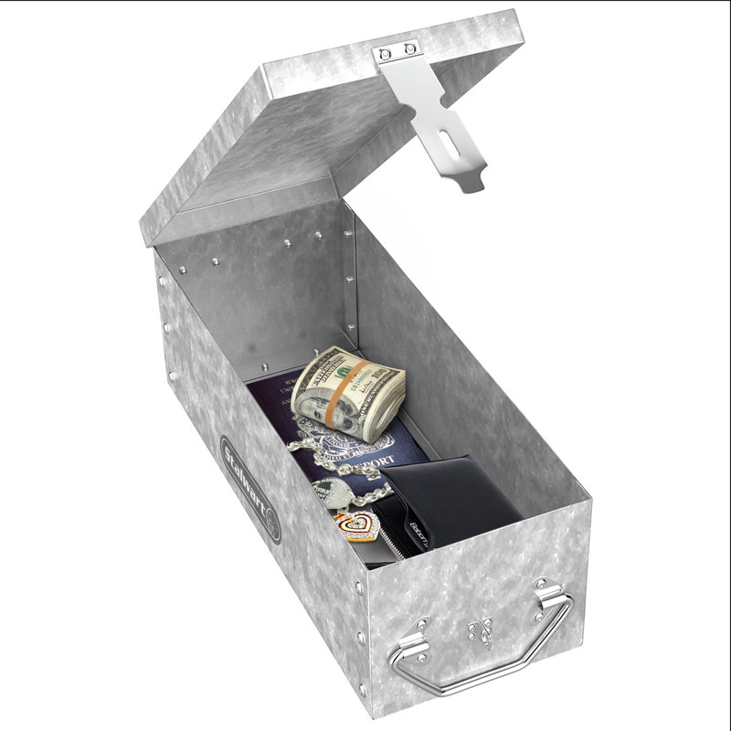 Stalwart Lock Box with Folding Handle - Durable Metal Storage Chest with Stackable Design to Secure Valuables, Cash, Jewelry, and Weapons