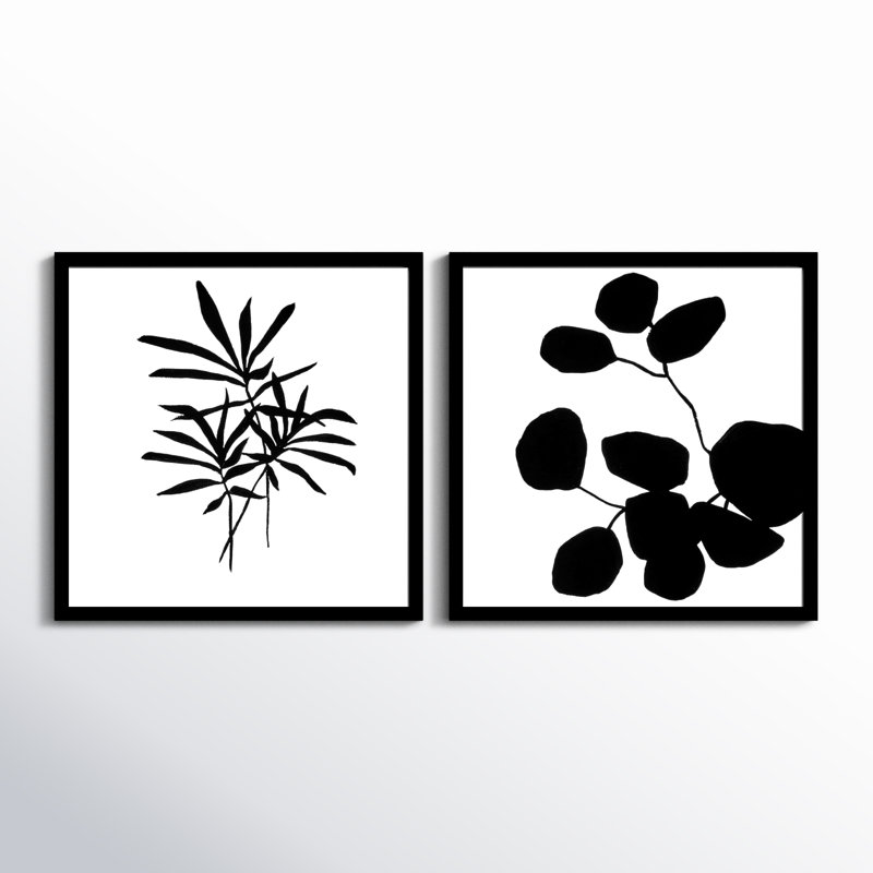 Modern Botanical, Set Of 2 by Lee Lessem, 24" H x 24" W x 1.25" D, Black Framed Paper