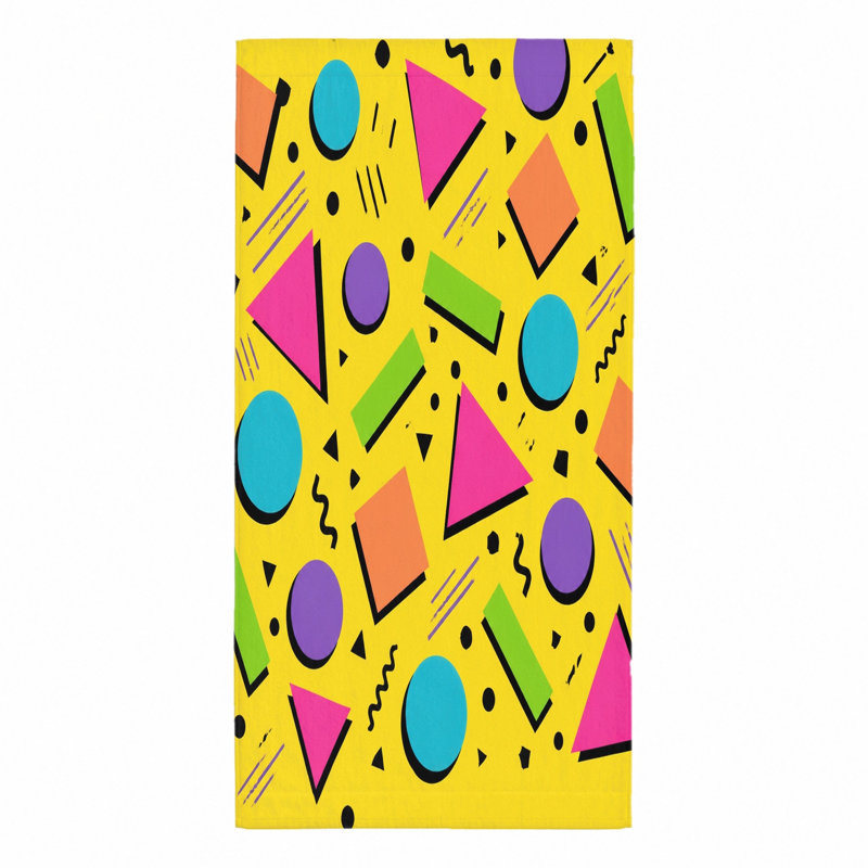 1 serviette de plage de style Memphis rétro, motif de formes géométriques vibrantes, piscine abstraite des années 80 et 90, bain en microfibre pour le camping de voyage