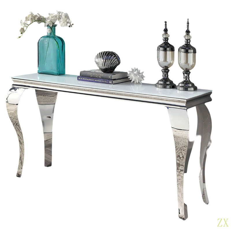 Table de salon contemporaine 1 pièce avec plateau en verre et pieds de style cabriole en acier inoxydable