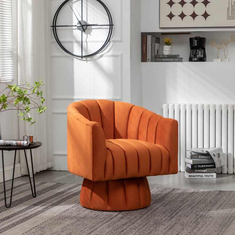 Murrow Upholstered Swivel Barrel Chair, Orange Velvet